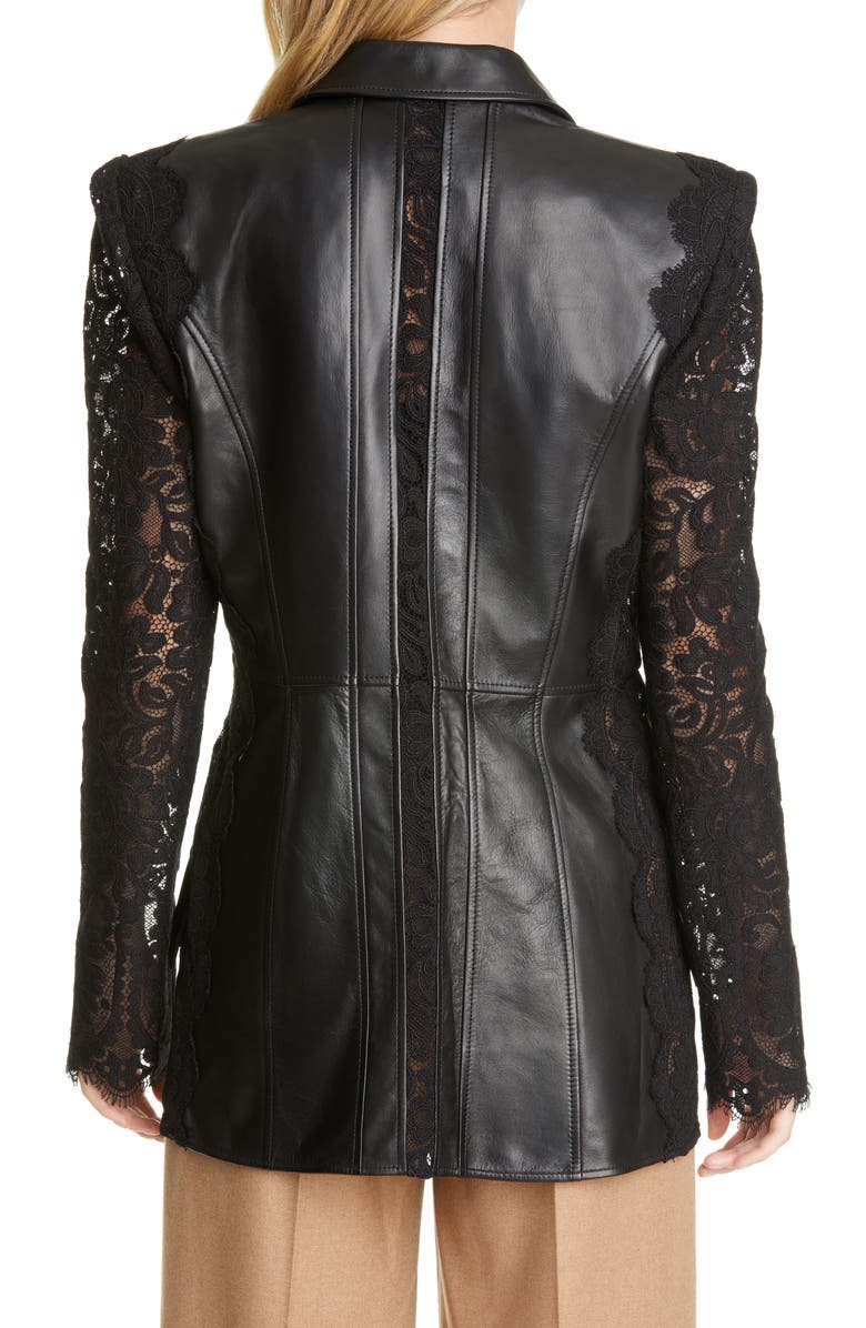 McQueen Alexander McQueen Lace Sleeve Leather Blazer, Alternate, color,