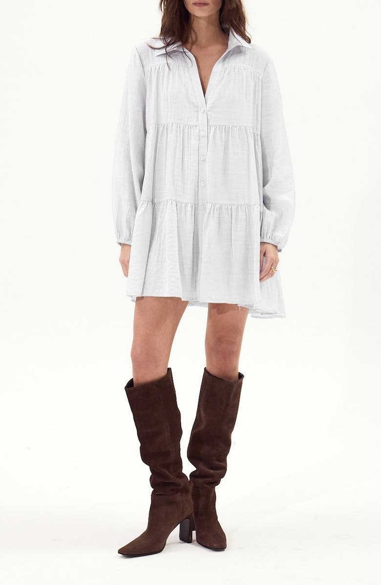 DELUC Gomera Tiered Button-Up Babydoll Minidress, Main, color, Off White