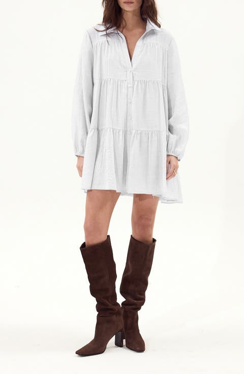 Gomera Tiered Button-Up Babydoll Minidress