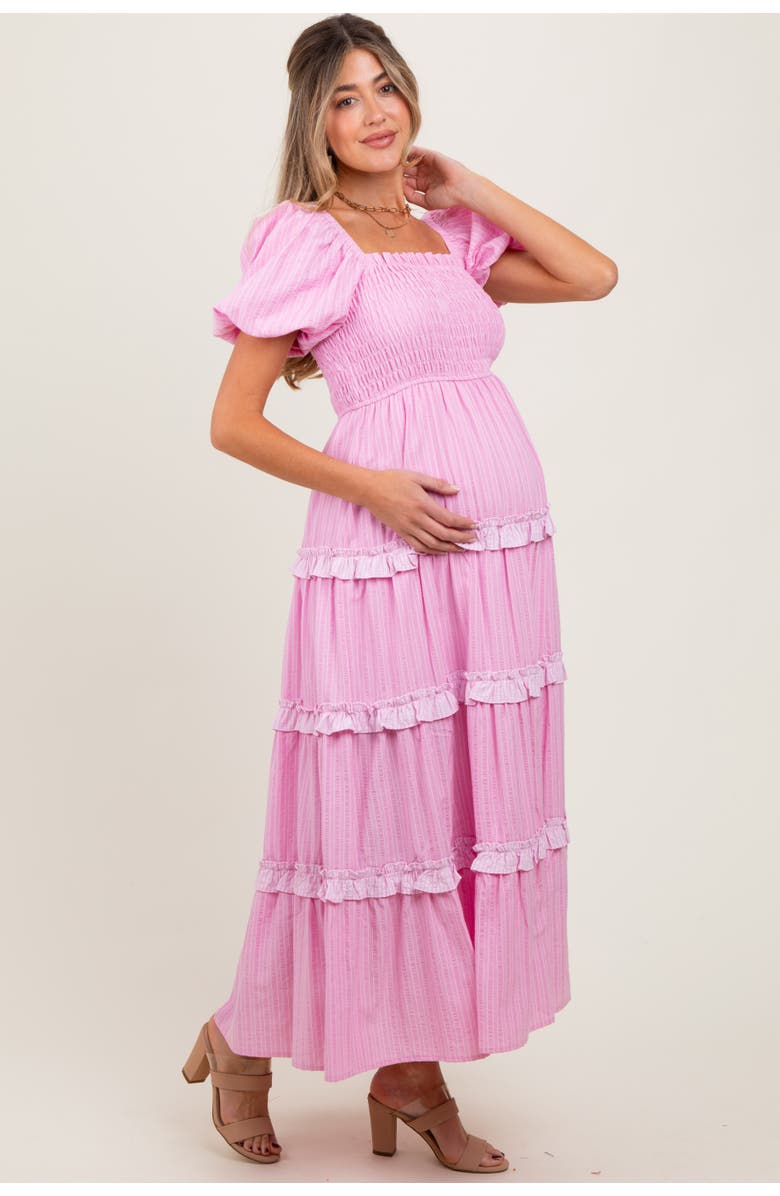 PinkBlush Smocked Ruffle Tiered Puff Sleeve Maxi Dress, Alternate, color, Pink
