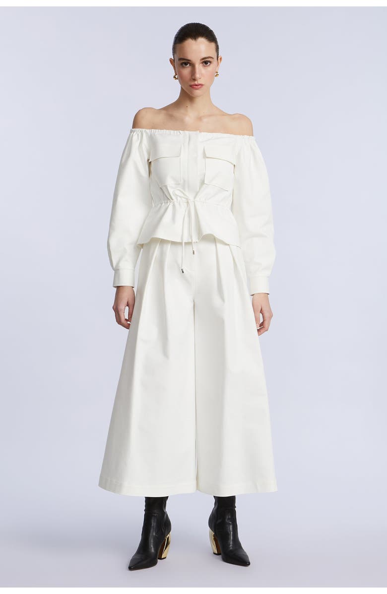 BCBGMAXAZRIA Off shoulder drawstring top, Alternate, color, Jasmine