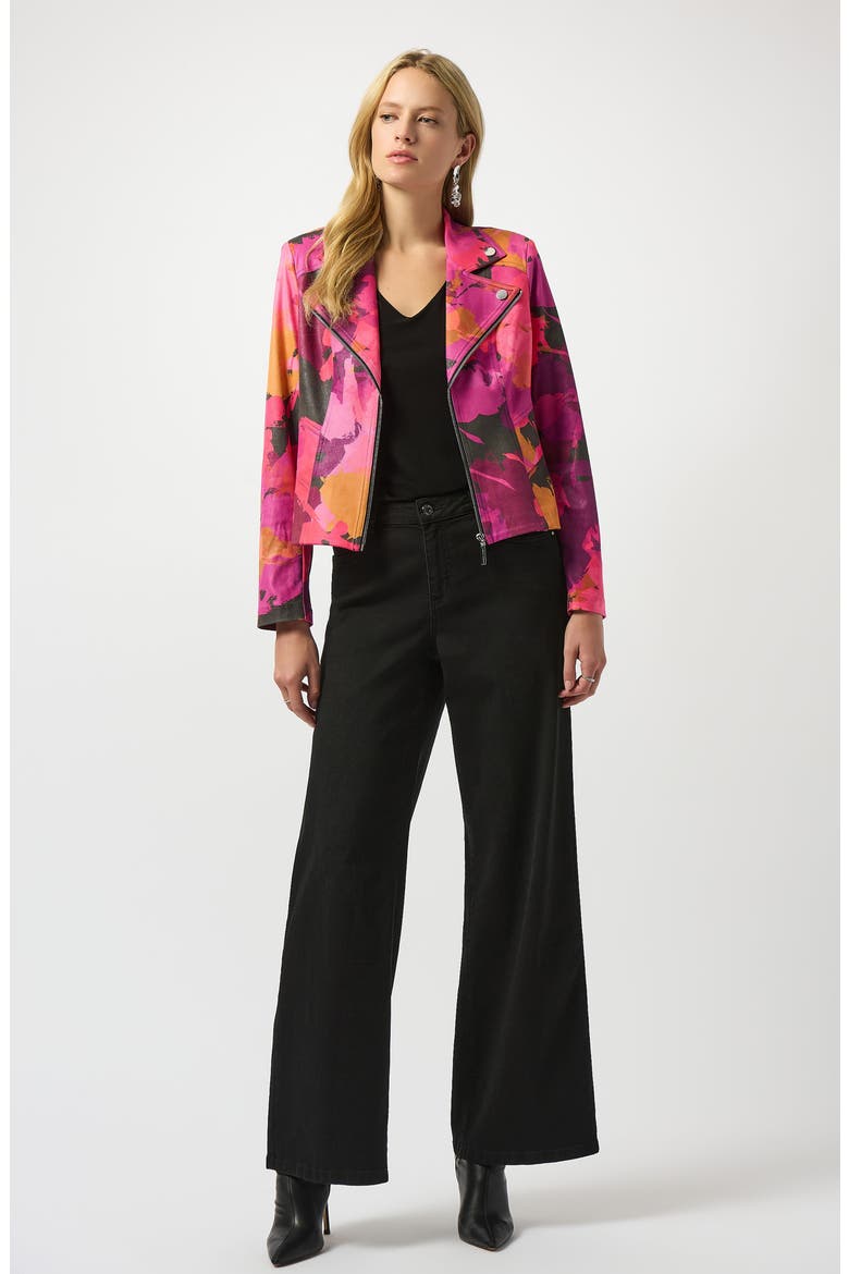 Floral Foiled Faux Leather Moto Jacket, Alternate, color, BLACK/ MULTI