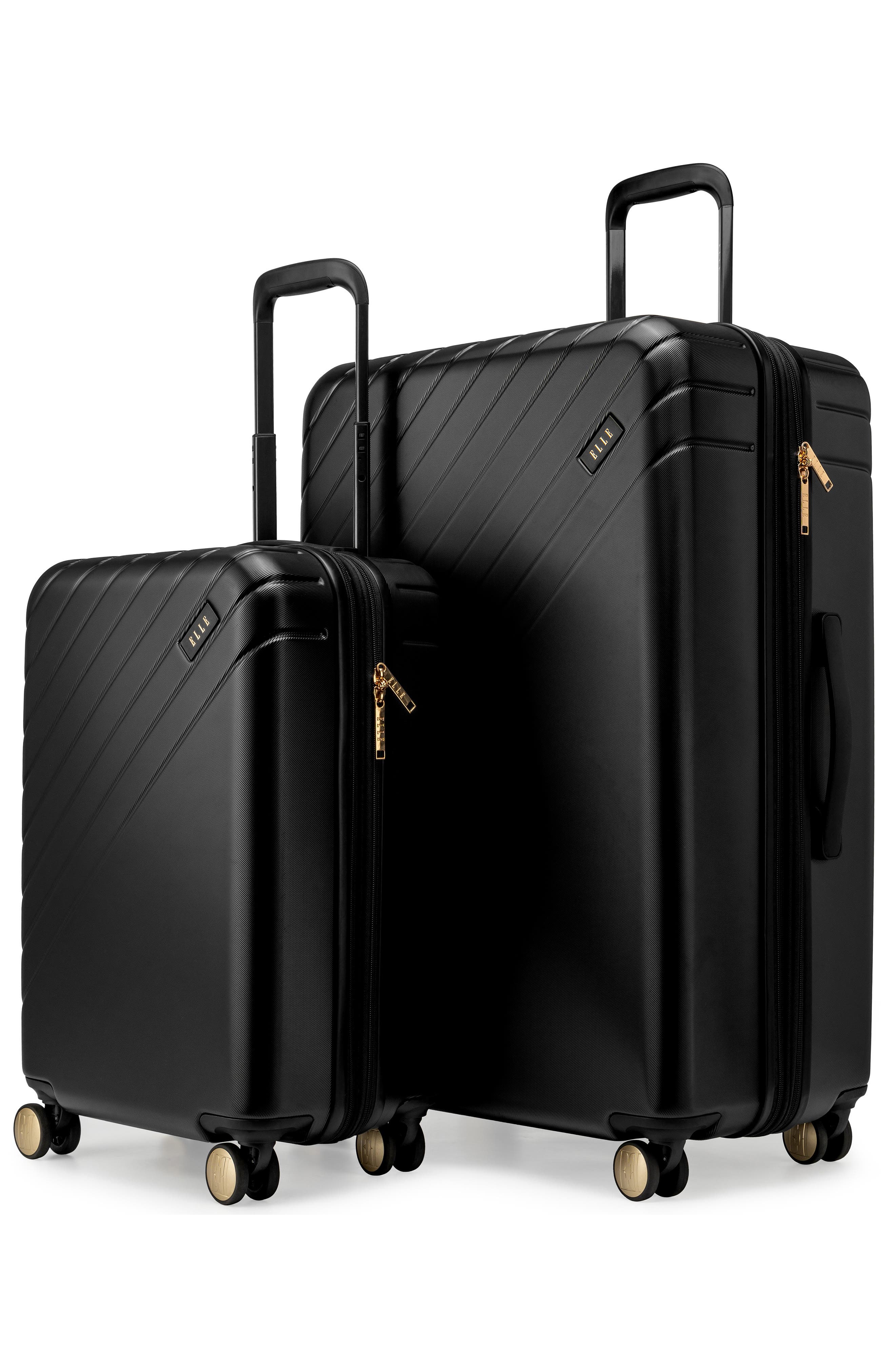ELLE Louvre 2 Piece Expandable Polycarbonate Spinner Luggage Set, Alternate, color, Black