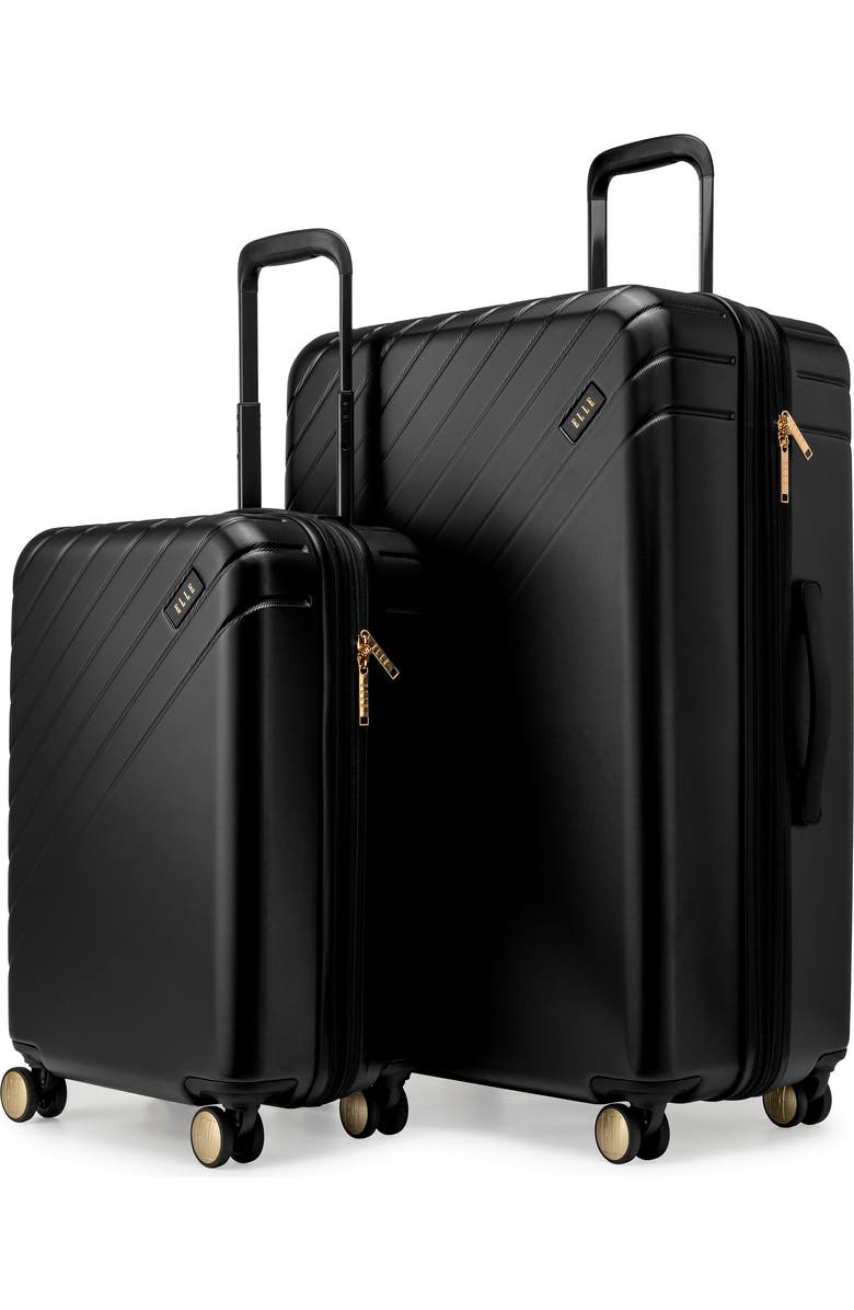 ELLE Louvre 2 Piece Expandable Polycarbonate Spinner Luggage Set, Alternate, color, Black