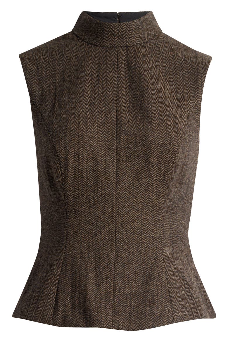 x Kacey Musgraves Sutton Mock Neck Sleeveless Wool Blend Top, Alternate, color, BROWN HERRINGBONE