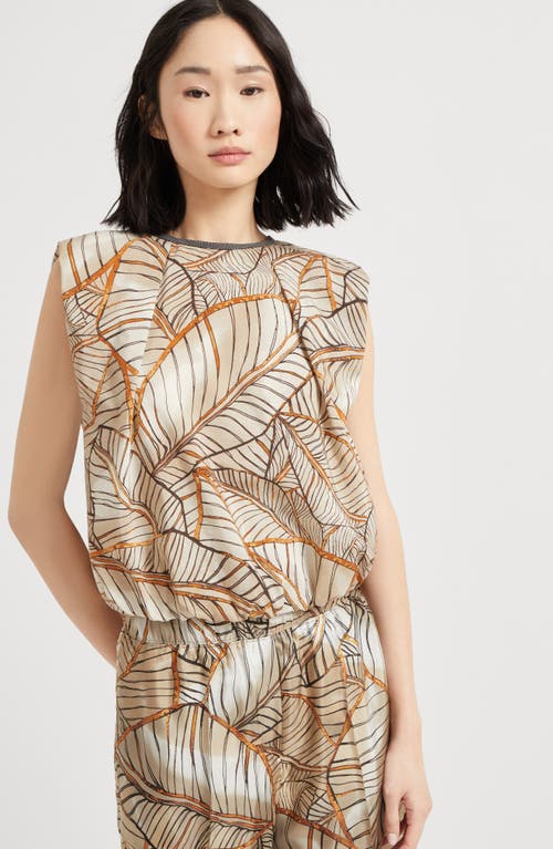 Brunello Cucinelli Papyrus Print Top With Monili