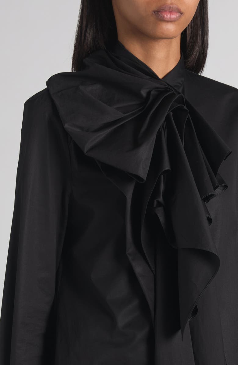 McQueen Ruffle Bow Cotton Shirt, Alternate, color, Black