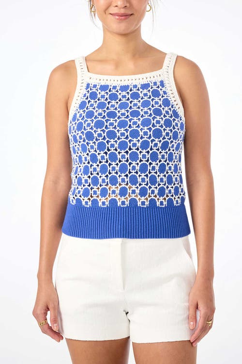 Trina Turk Suez Geometric Knit Cami In Cobalt Cove/whitewash