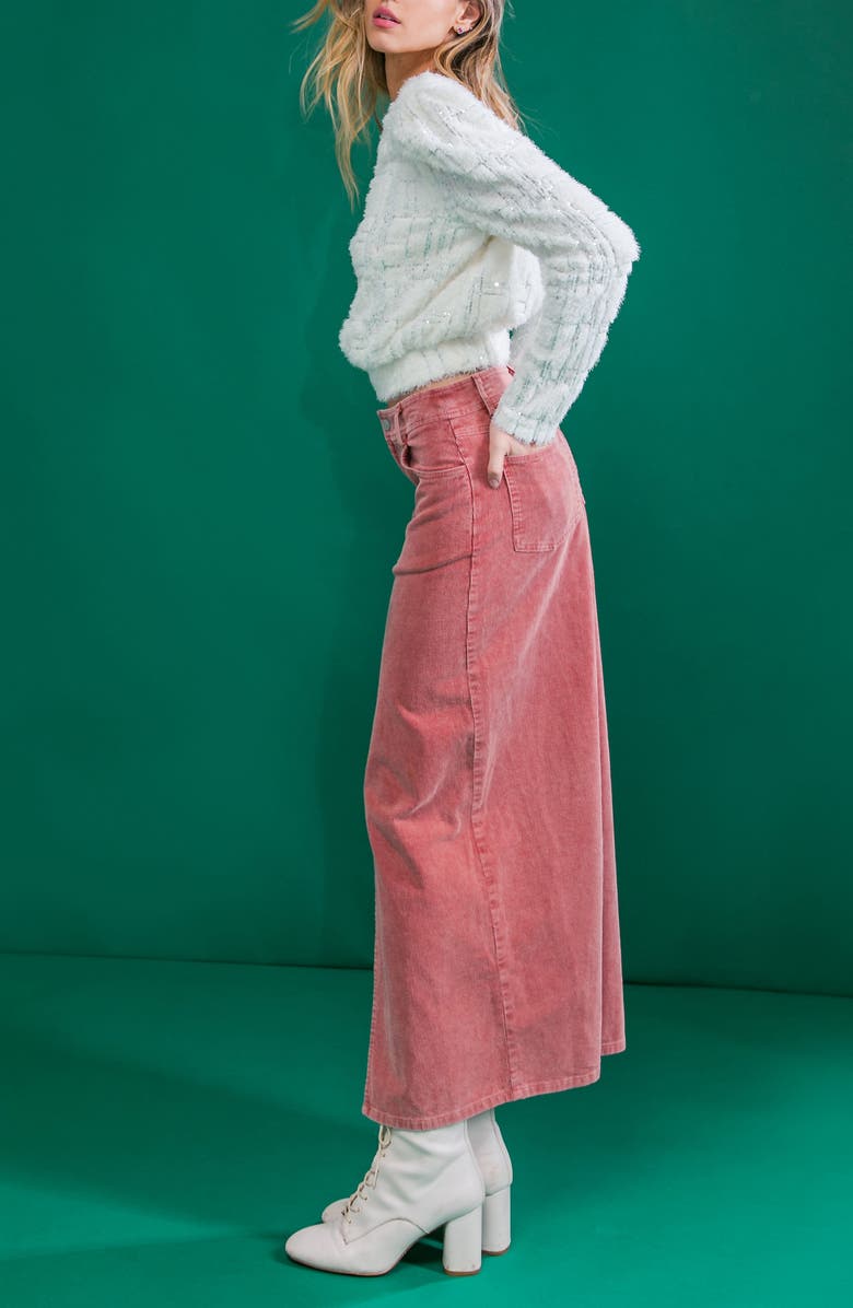 FLYING TOMATO Washed Corduroy Maxi Skirt, Alternate, color, Mauve