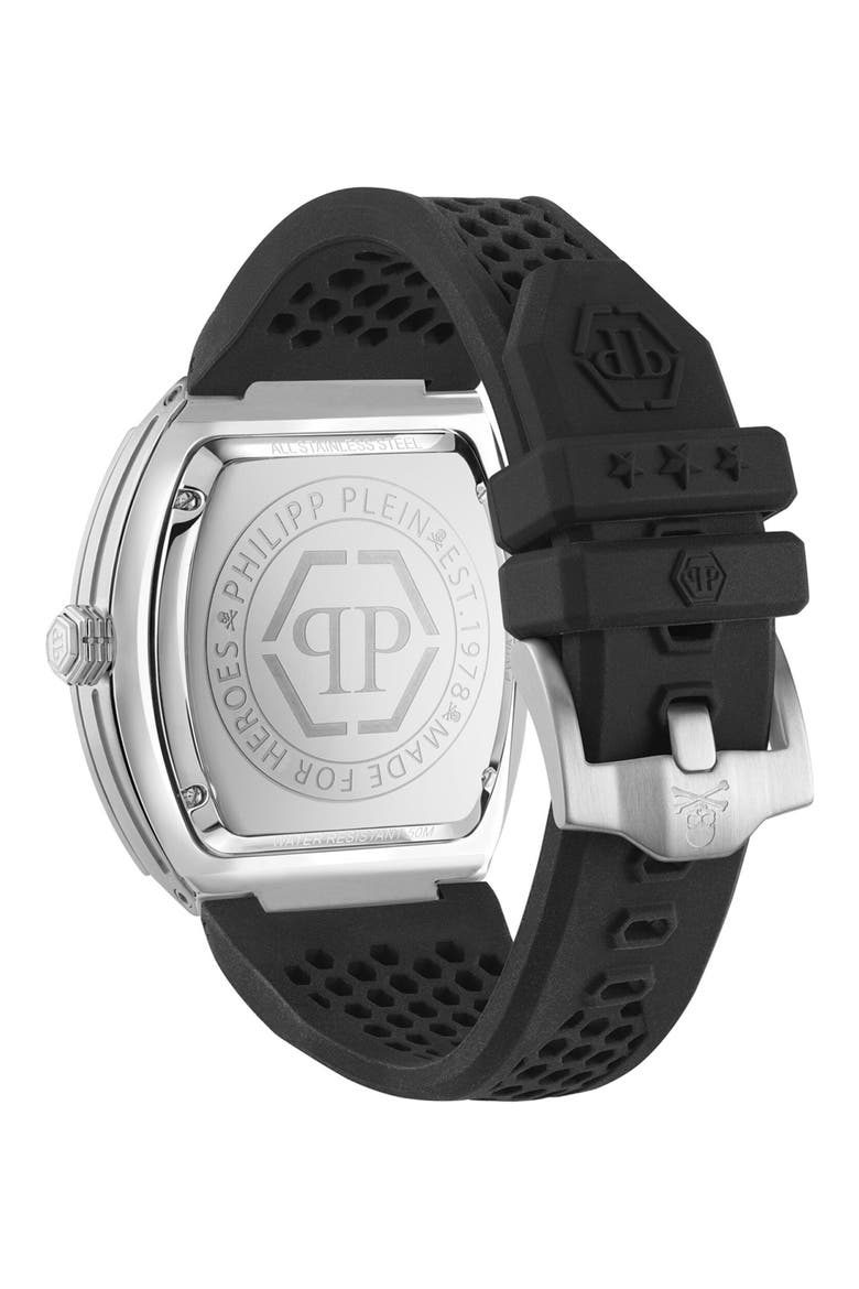 The Hexagon Phantom Silicone Strap Watch, 44mm, Alternate, color, STAINLESS STEEL