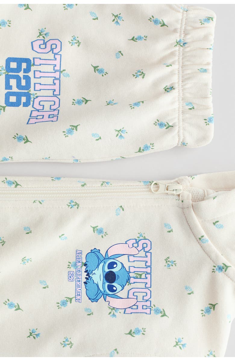 H&M 2-piece Printed Sweatshirt Set, Alternate, color, Cream/Lilo & Stitch