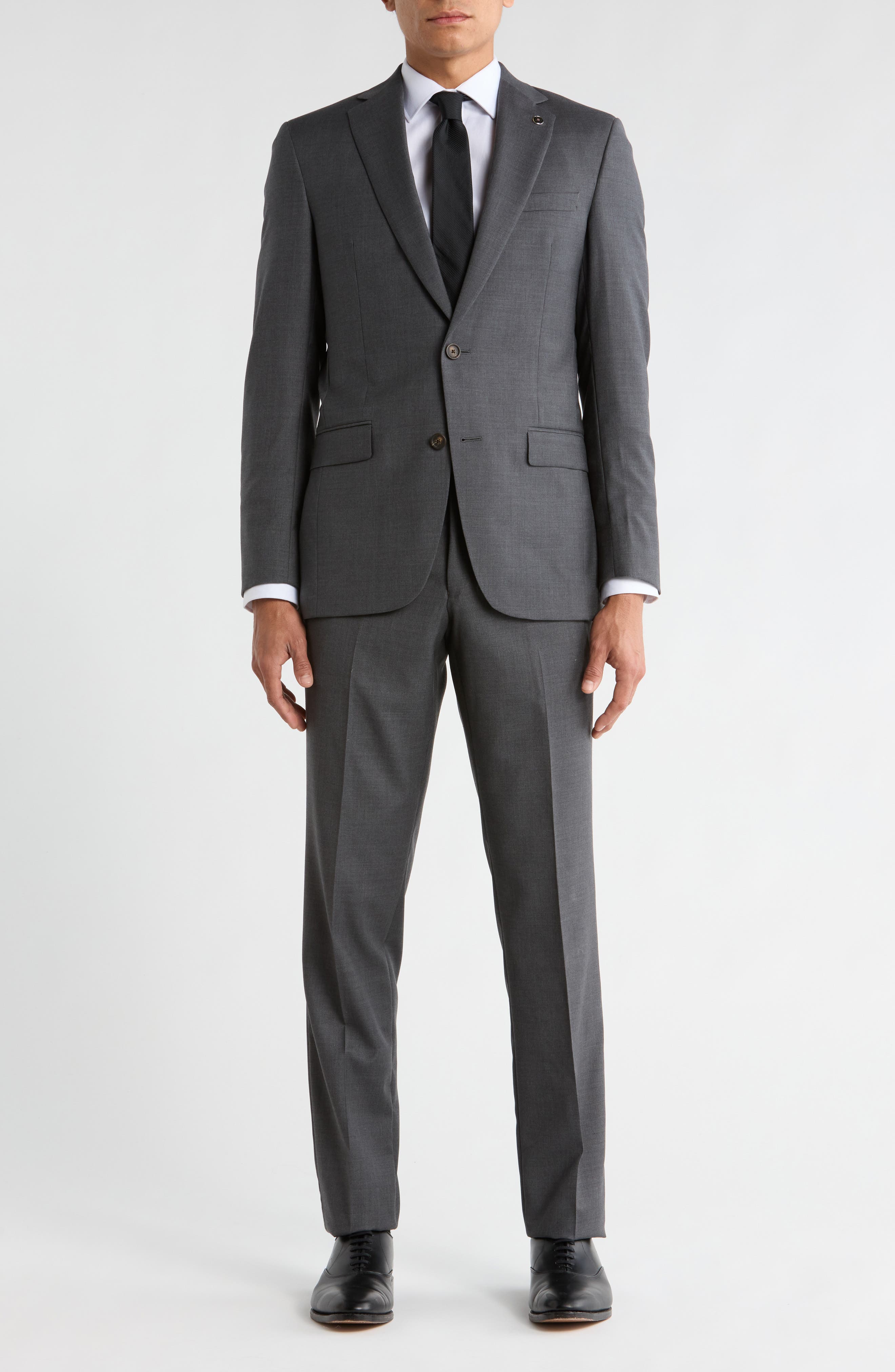 No Ordinary Joe by Ted Baker Jake Solid Grey Notch Lapel Wool Suit