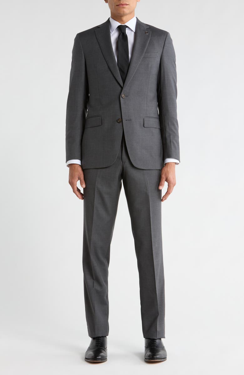 No Ordinary Joe by Ted Baker Jake Solid Grey Notch Lapel Wool Suit, Main, color, Mid Grey