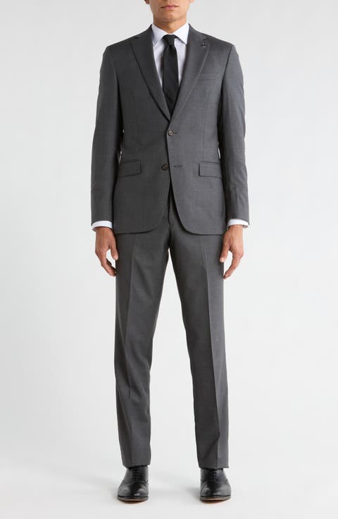 Jake Solid Grey Notch Lapel Wool Suit (Regular & Long)