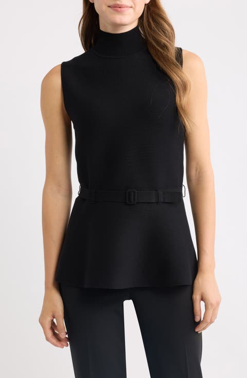 Sleeveless Belted Peplum Sweater