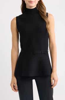 Sleeveless Belted Peplum Sweater