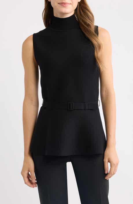 Sleeveless Belted Peplum Sweater