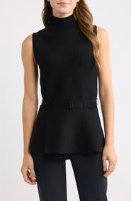 Anne Klein Sleeveless Belted Peplum Sweater