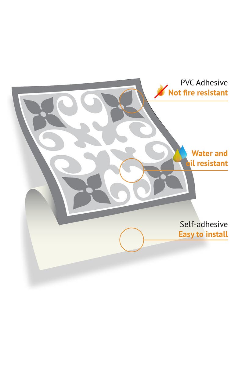 WALPLUS Purbeck Stone 72-Piece Tile Sticker Set, Alternate, color, White/ Grey