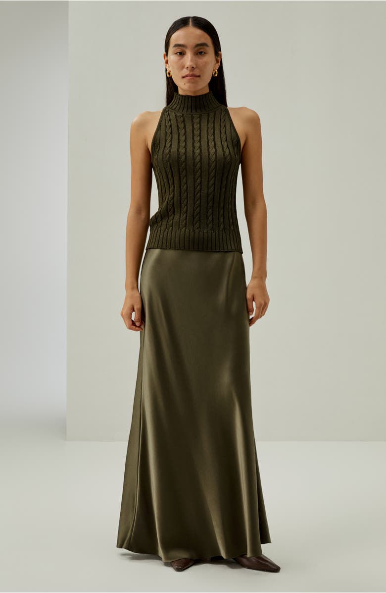 Lilysilk Classic High-Neck Cable-Knit Sleeveless Top, Alternate, color, Pine