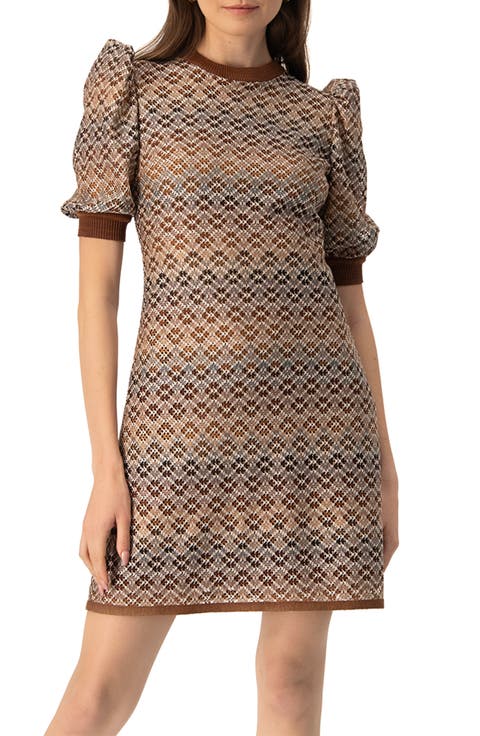 Short Knitted Dress With Puffed Sleeves