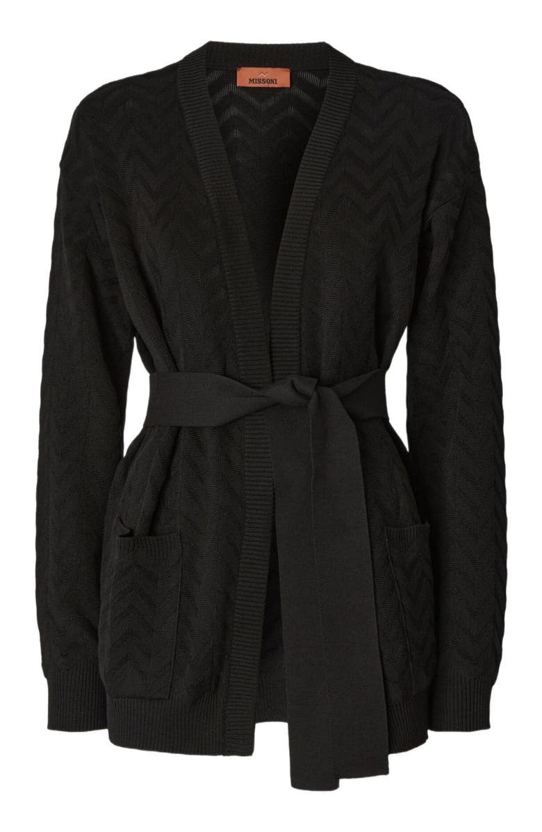 Missoni Chevron Cotton And Viscose Cardigan With Belt, Alternate, color, Black