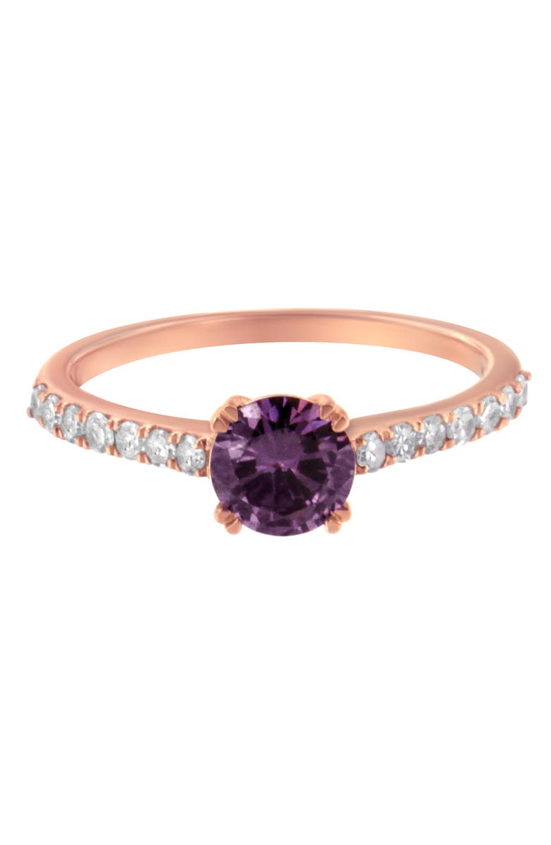 Haus of Brilliance 10K Rose Gold 1/4 Cttw Diamond and Amethyst Gemstone Halo Ring, Alternate, color, Purple Amethyst