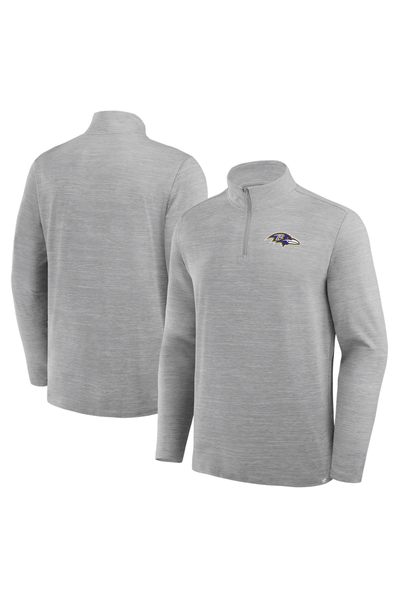 Men's Fanatics Heather Gray Baltimore Ravens Clutch Quarter-Zip Pullover, Main, color, Heather Gray
