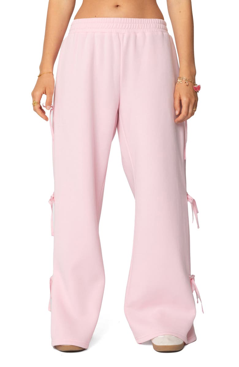 EDIKTED Claudette Bow Wide Leg Sweatpants, Main, color, Pink