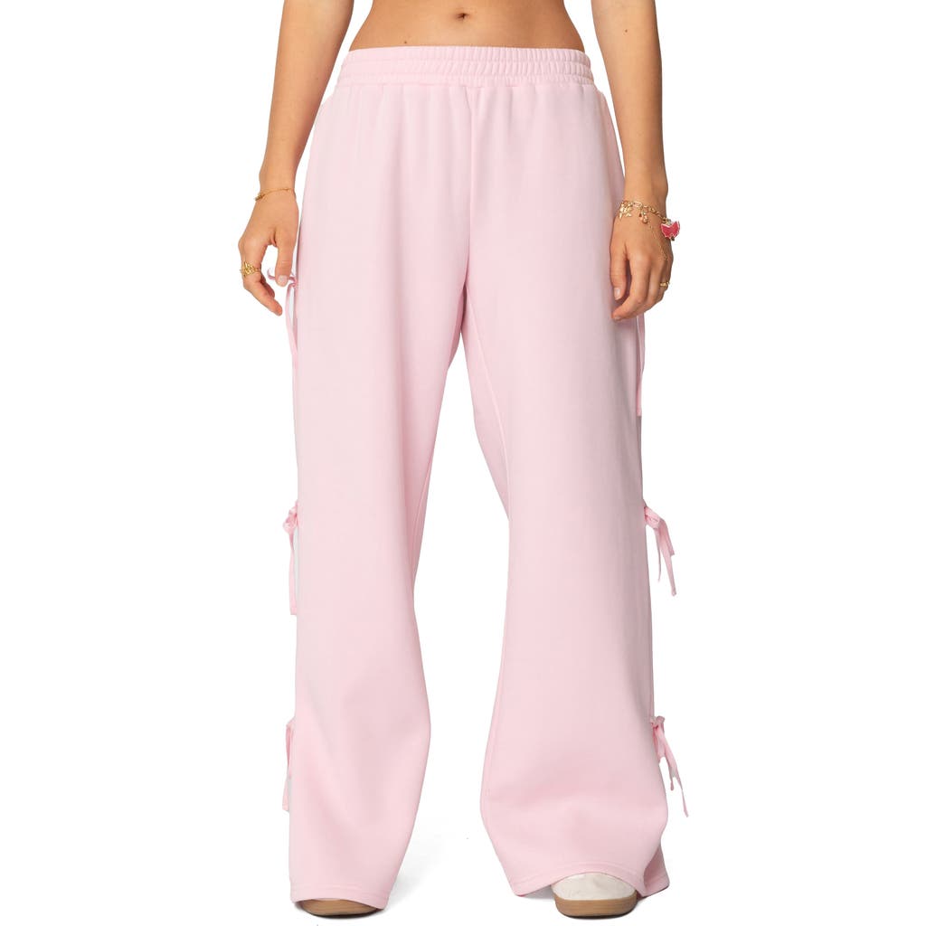 Edikted Claudette Bow Wide Leg Sweatpants In Pink
