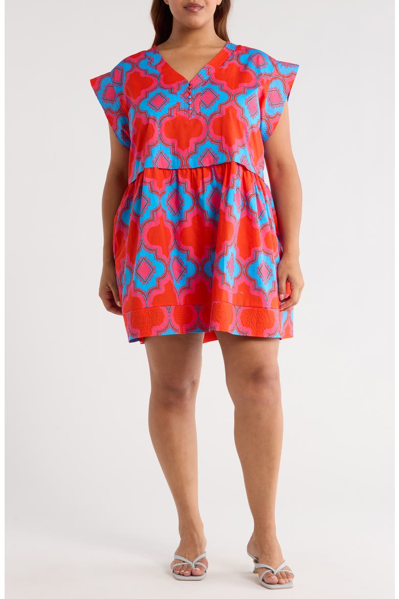 Devany Jolene Abstract Print Cotton Trapeze Dress, Main, color, RED/ BLUE/ MULTI