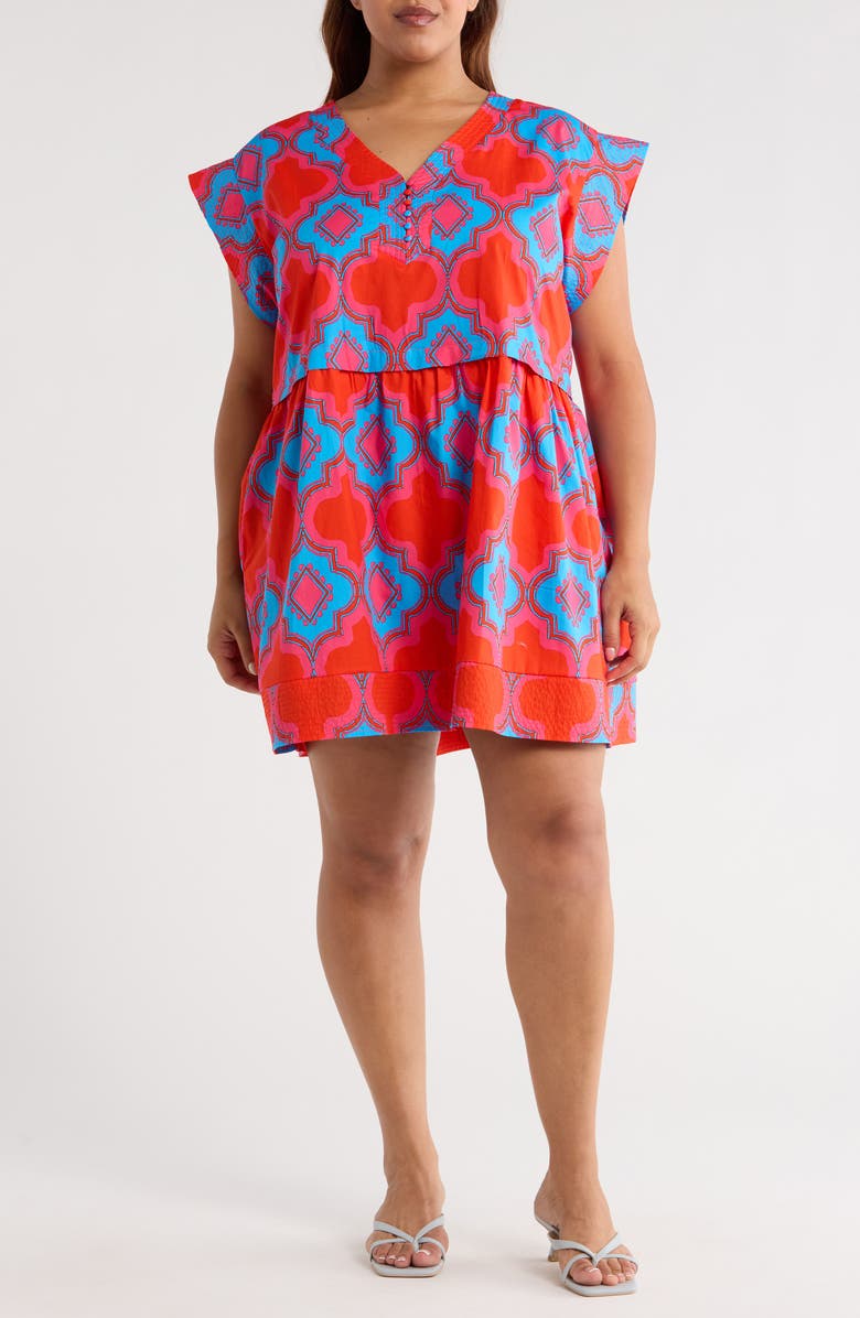 SUGARLIPS Devany Jolene Abstract Print Cotton Trapeze Dress, Main, color, Red/ Blue/ Multi