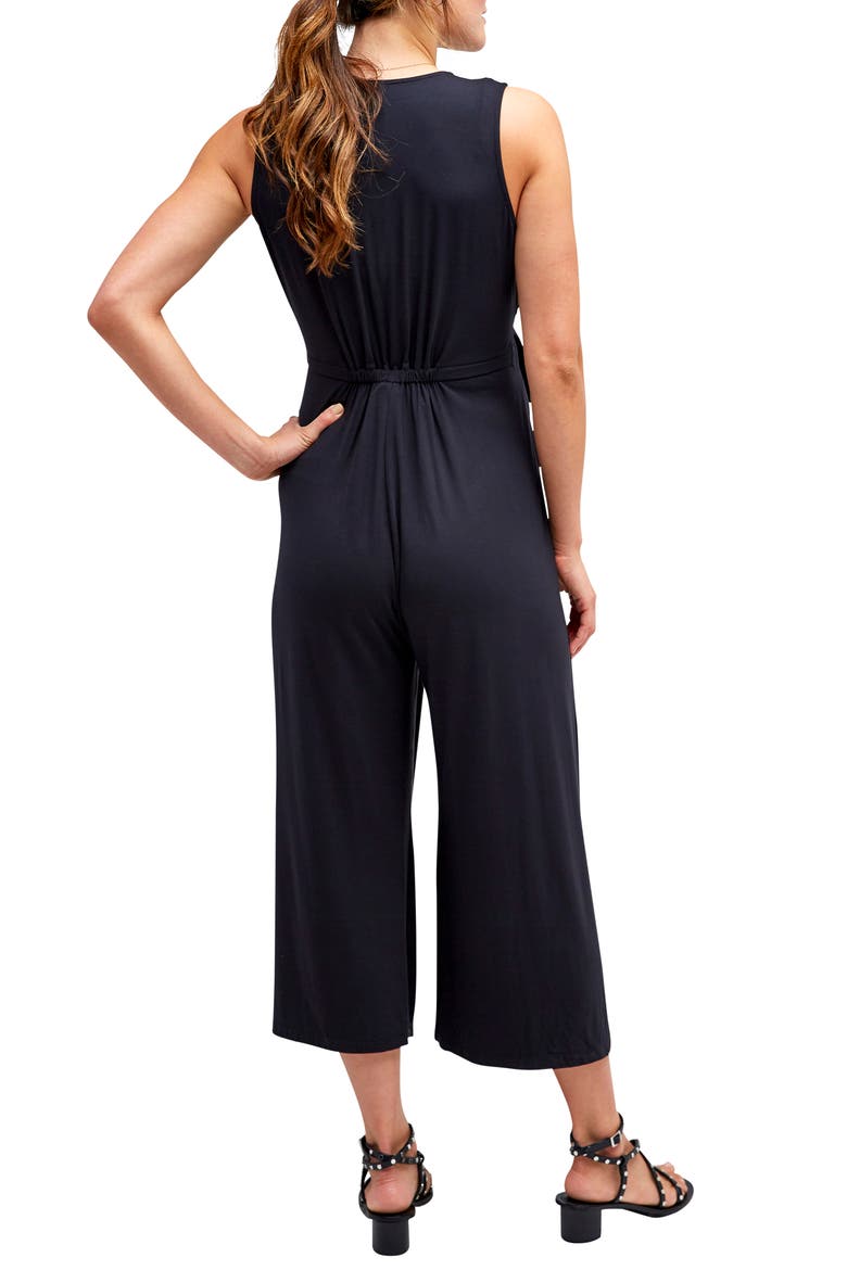 Francesca Maternity & Nursing Cropped Jumpsuit, Alternate, color, BLACK