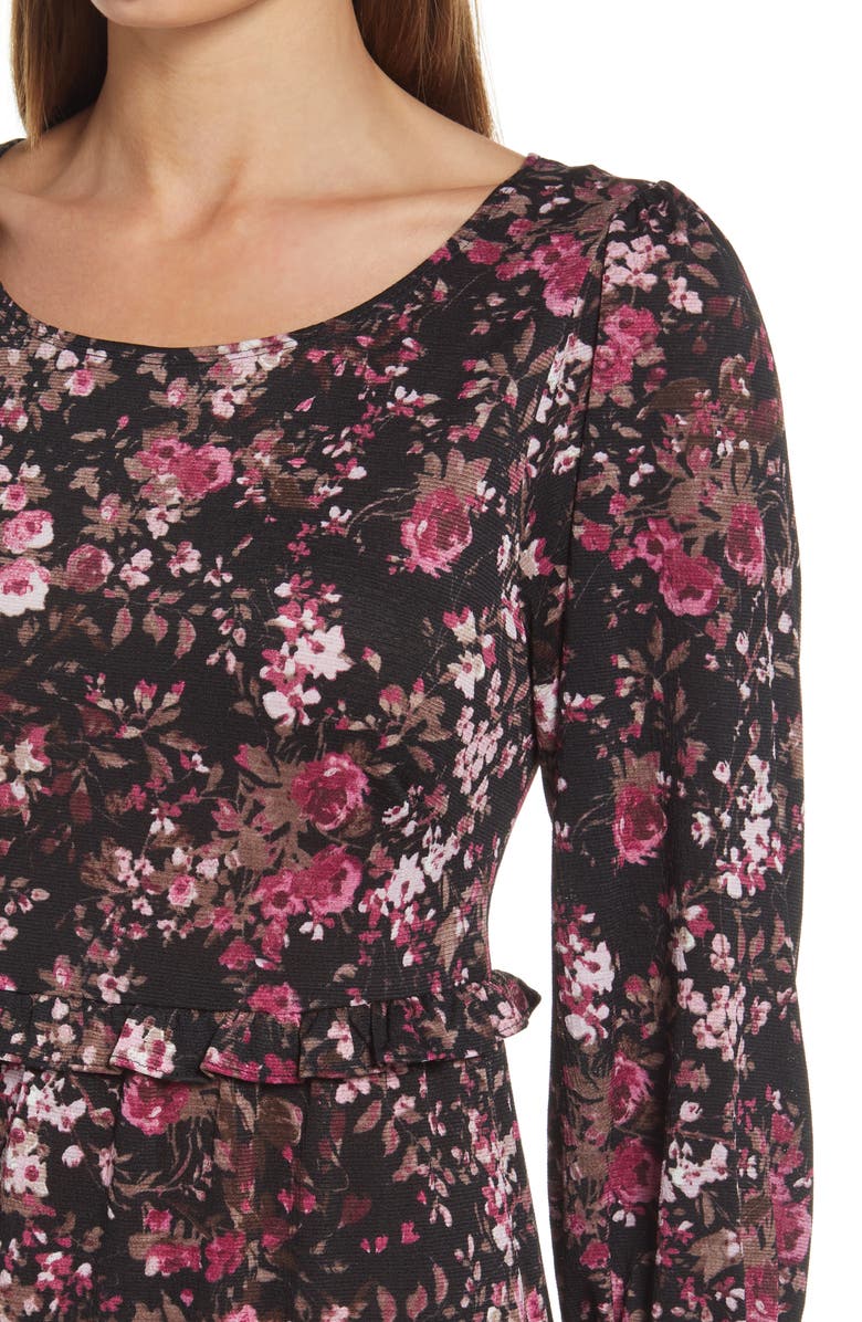 Connected Apparel Floral Long Sleeve Stretch Knit Dress, Alternate, color,