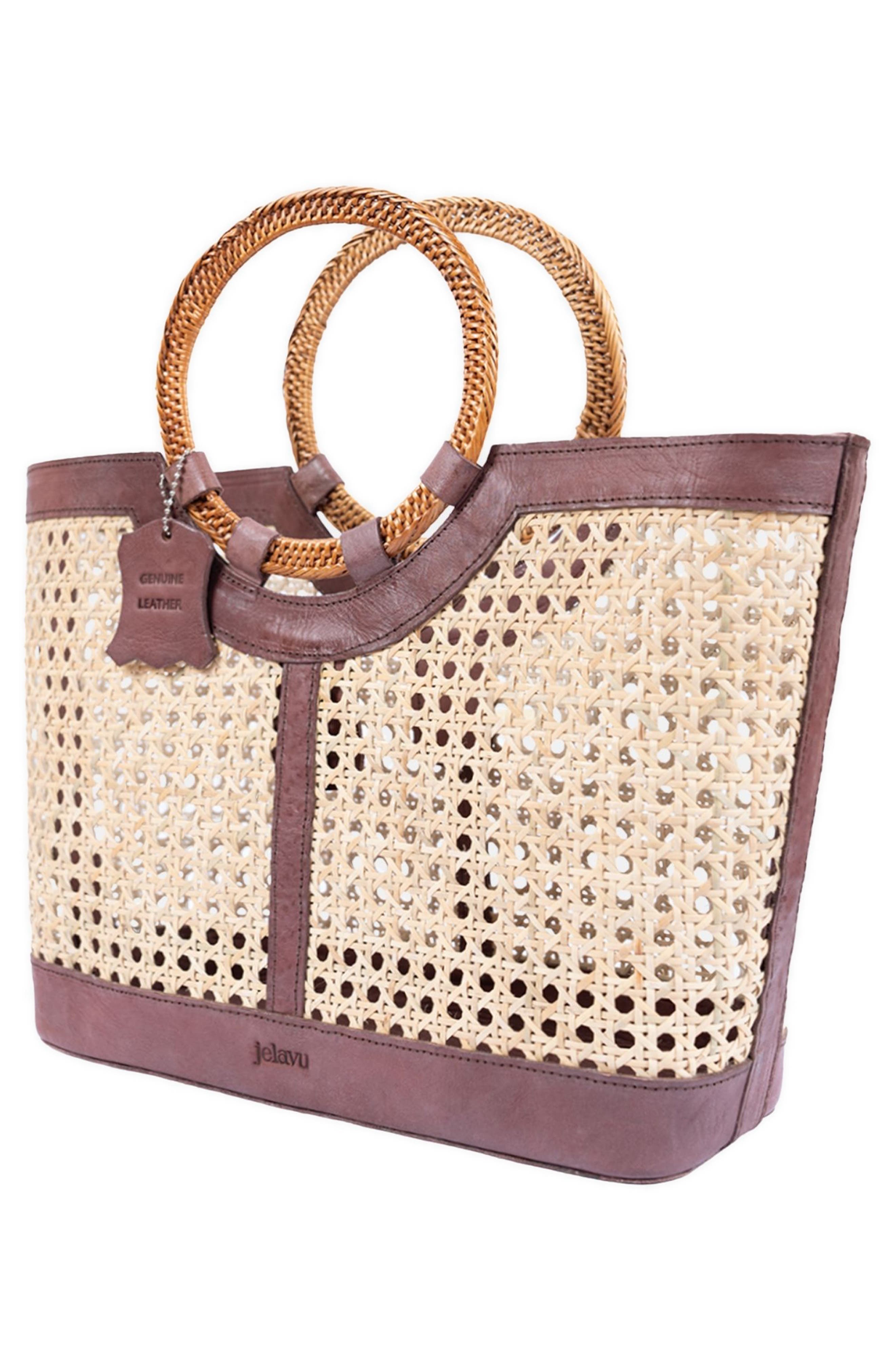 Jelavu Hilton Handwoven Cane Tote Bag, Alternate, color, Chocolate
