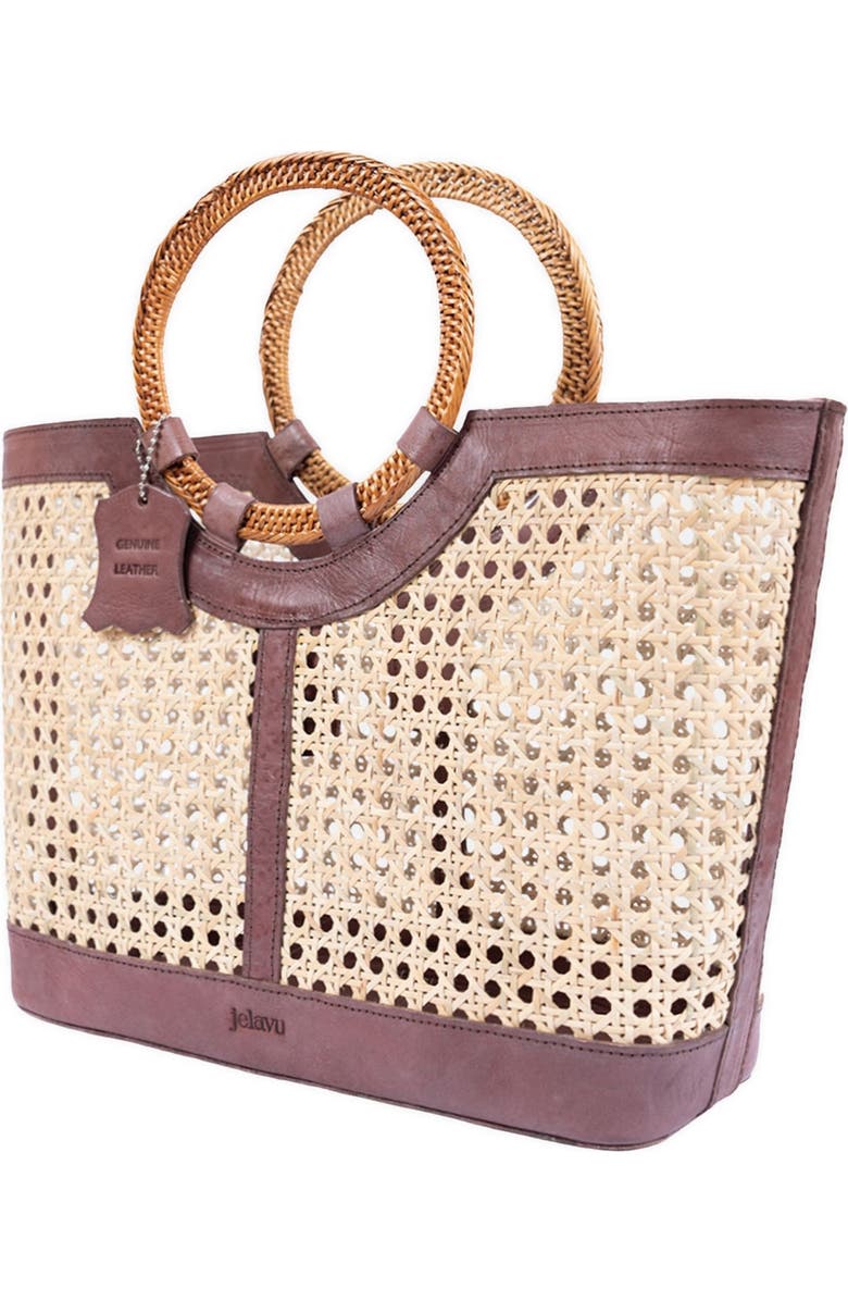 Jelavu Hilton Handwoven Cane Tote Bag, Alternate, color, Chocolate