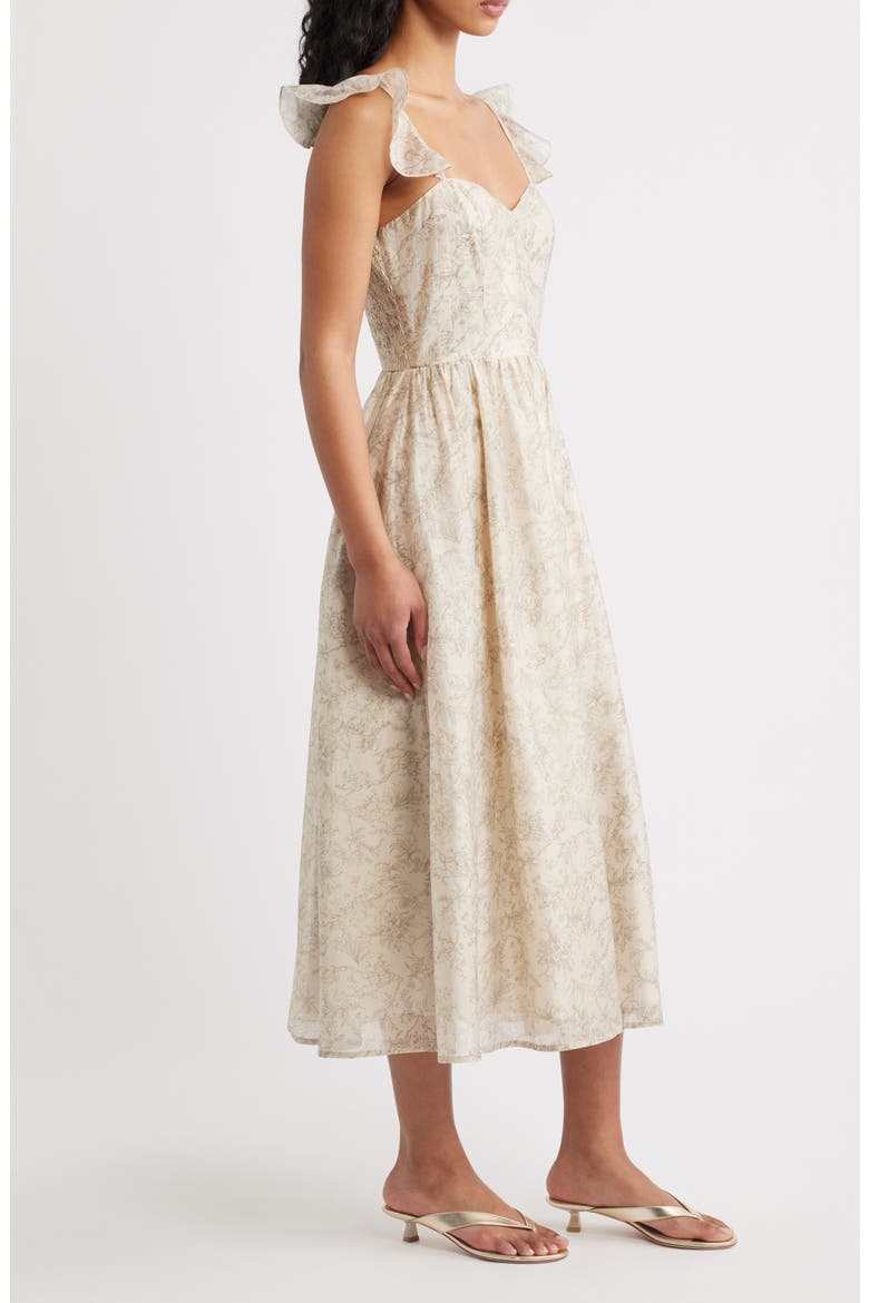 Mara Ruffle Strap Midi Dress, Alternate, color, CREAM/ SAGE