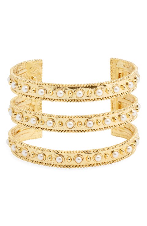 Dots & Faux Pearl Cuff Bracelet