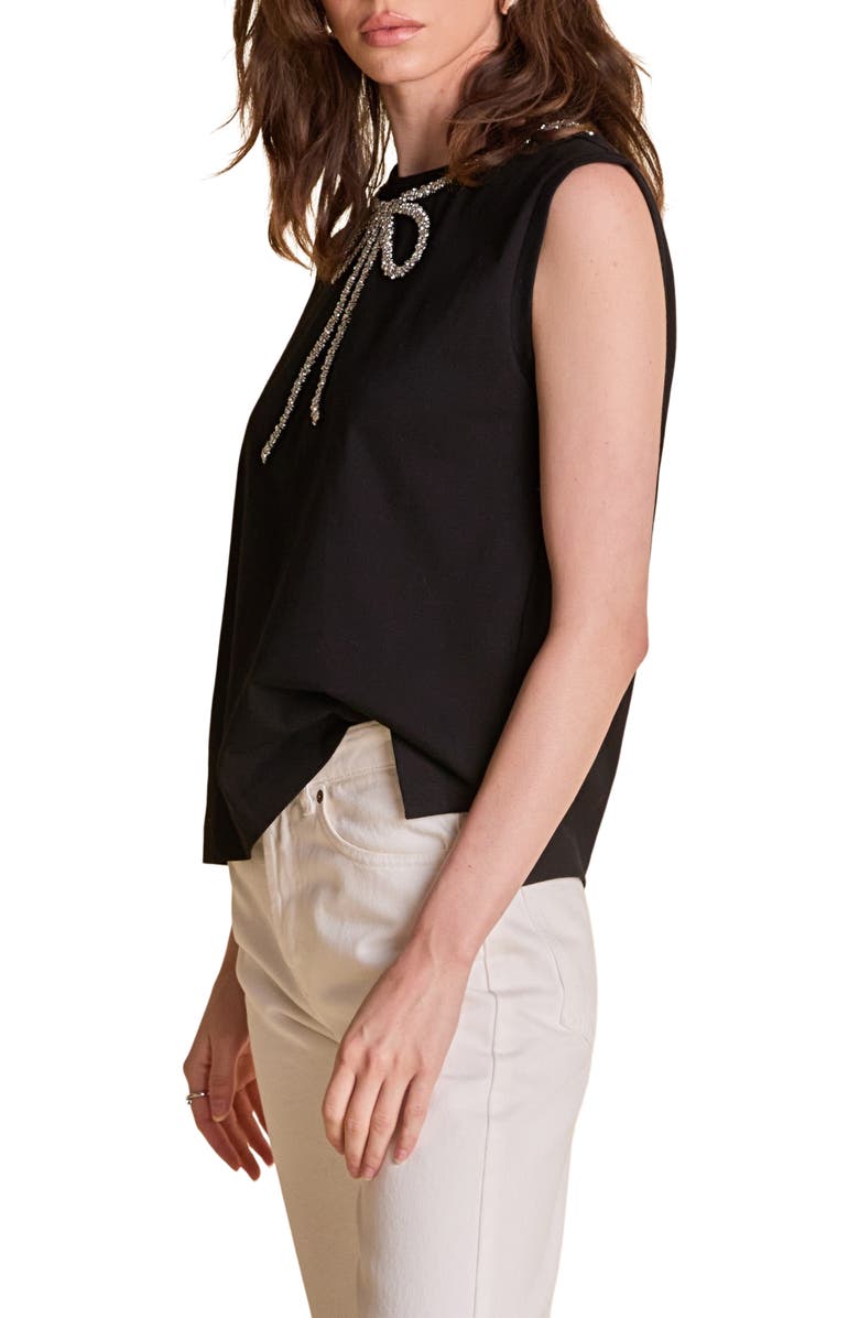 English Factory Rhinestone Bow Sleeveless Top, Alternate, color, Black