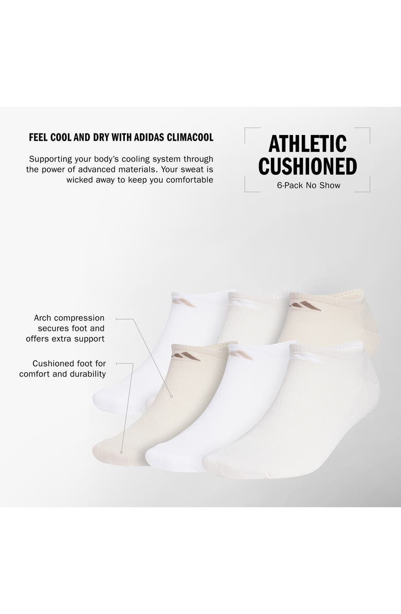adidas 6-Pack Athletic Cushioned Ankle Socks, Alternate, color, White/ Beige/ Alumina Beige