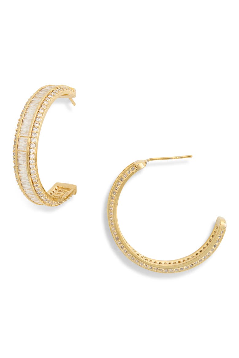 Amalia Cubic Zirconia Hoop Earrings, Main, color, GOLD
