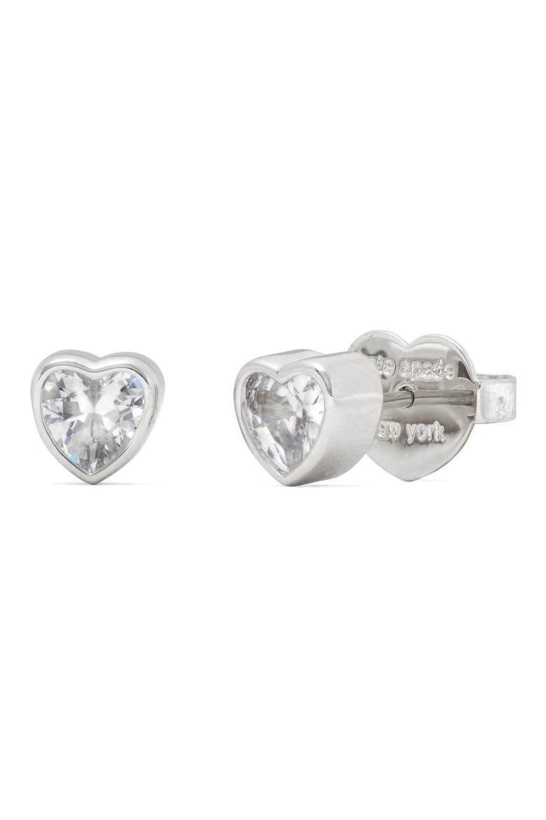 sweetheart mini cubic zirconia stud earrings, Main, color, CLEAR/ SILVER.