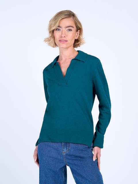 Long Sleeve Collared V-Neck Sweater