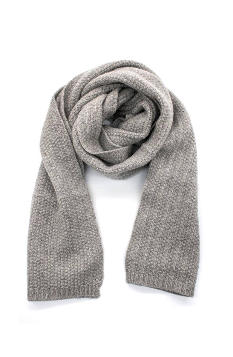 Portolano Cashmere chunky scarf in fancy stitch, Main, color, Light Grey