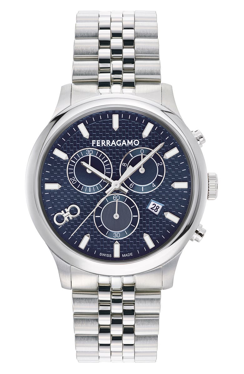 FERRAGAMO Duo Chronograph Bracelet Watch, 42mm, Main, color, Stainless Steel