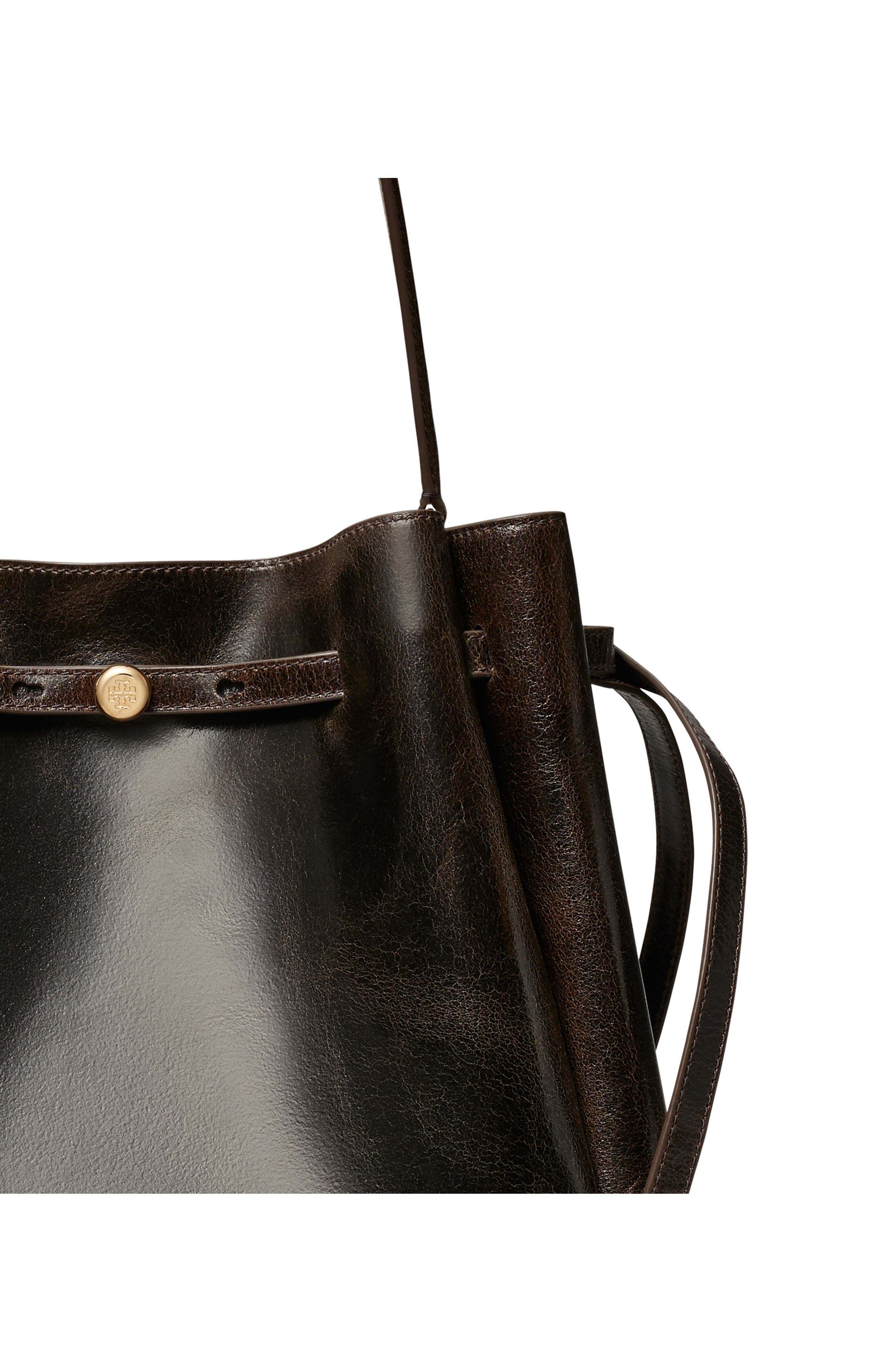 Romy Distressed Large Leather Bucket Bag, Alternate, color, DARK BROWN