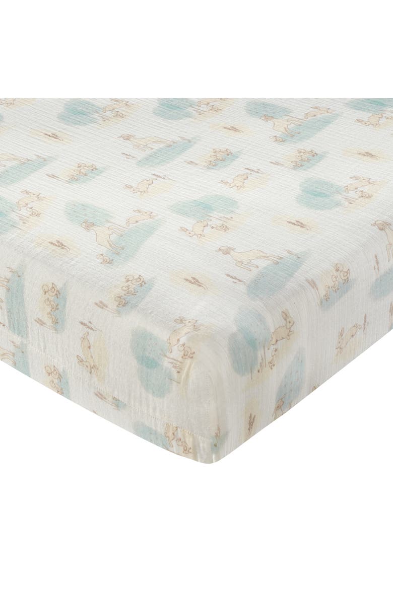 Signature Organic Cotton Muslin Meadow Baby Fitted Crib Sheet, Main, color, White