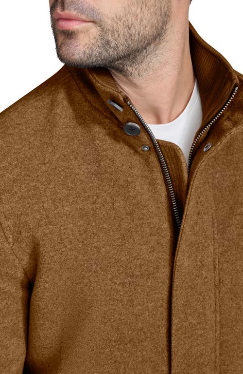 Cole Haan Signature Stand Collar Wool Blend Bomber Jacket In Brown
