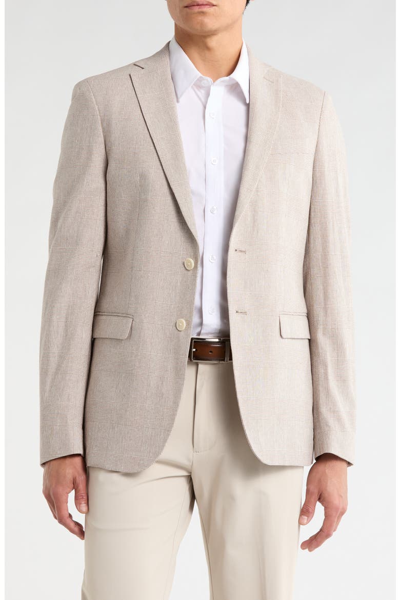 Plaid Linen & Cotton Sport Coat, Main, color, BROWN