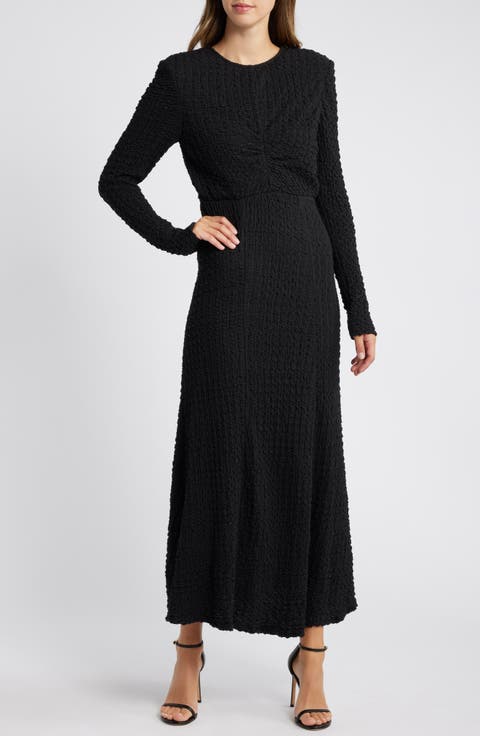 Textured Long Sleeve Midi Dress